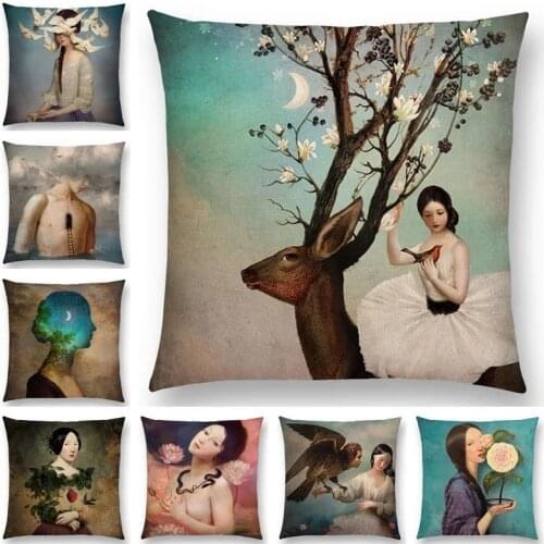 Lady cute girl Shakespeare imagine Fantasy dreamy feeling fable fate Thorw Pillow Case Cushion Cover 45cm Double Linen Cushions