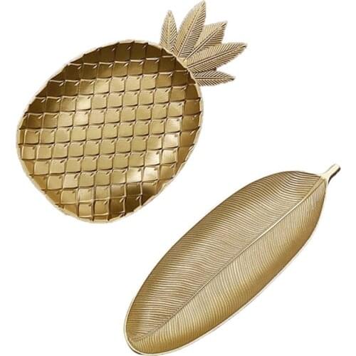 Nordic Decorative Tray Gold Pineapple Leaf ShapeTray Jewelry Pallet Fruit Snack Dish Table Decoration Storage Organizer
