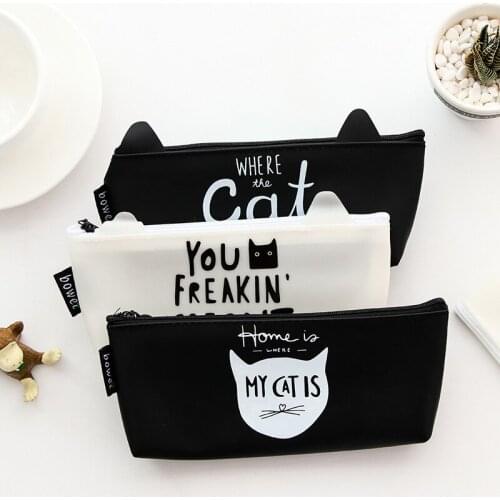DL South Korea creative stationery Black & White cat Kingdom obtrapezoid pencil cartoon simple bulk pectin stationery bag
