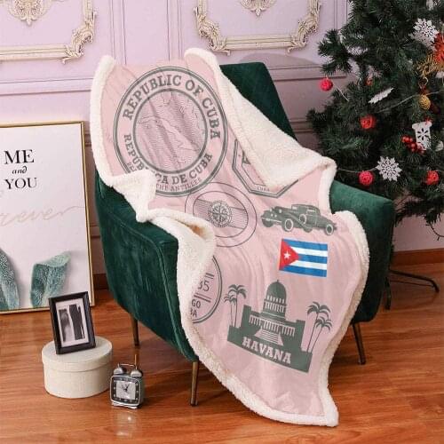 Havana Fleece Throw Blanket Republic of Cuba Havana Passport Custom Stamp Vintage Illustration Blanket Coverlet Fur Blanket