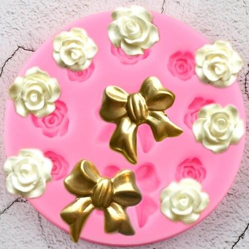 Cartoon Bow Tie Rose Flower Silicone Fondant Cake Mold Cupcake Topper Jelly Candy Chocolate Molds Cake Decoration Baking Tools
