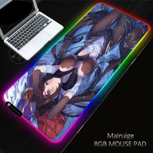 Genshin Impact LED Light XXL Sexy Girl Gaming Mouse Pad RGB Large Keyboard Cover Non-Slip Rubber Base Computer Desk Mat for LOL