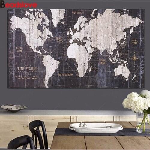 Full drill square Diamond Painting Abstract Black and White World map Diamond embroidery 5d diy diamond mosaic diamond paint
