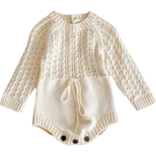 Baby Girl Boys Knitted Hollow Long-sleeve Romper Cotton Triangle One-piece Newborn Jumpsuit Bodysuit Infant Sweater Photo Gift