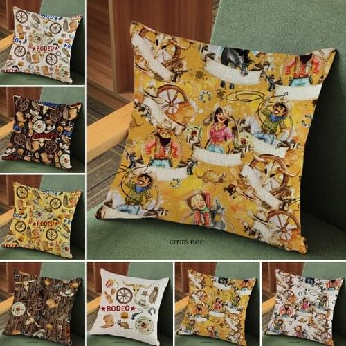 Western cowboy pirate bull head oil painting Cushion Cover linen Home living room Sofa Throw Pillow case Cushions Covers Decor