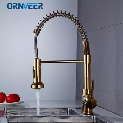 Kitchen Faucets Gold Brass Single Handle Pull Out Kitchen Tap Single Hole Handle Swivel 360 Degree faucet
