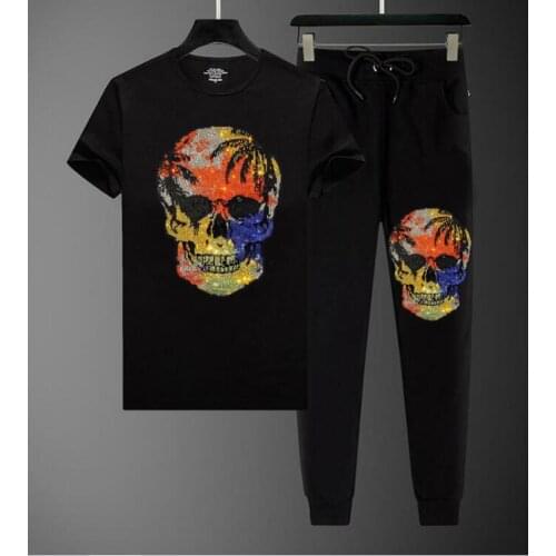 Hot sale Tracksuit Men Rhinestones two piece sets summer clothes Casual hot drilling Suit men drop shipping