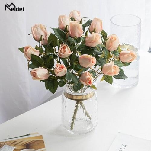 Meldel Wedding Bouquet 9 Heads Rose Flowers Artificial Silk Rose Flower Blue Pink DIY Party Prom Decoration Flower Arrangement