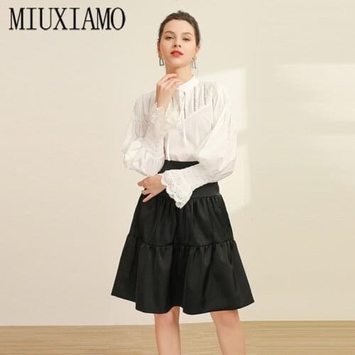 MIUXIMAO Best Quality 2020 Office Lady Spring Twinset Elegant Lace Long Sleeve Top+Black Dress Luxury Suits Women Vestido