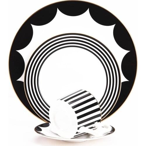 Bone China Platter Set Black Stripe Cup And Saucer Ceramic Steak Plate Dinner Dishes Household Coffee Cup Set Snack Tray 1pcs