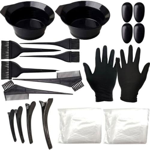 22pcs Hair Dye Coloring DIY Tool Kit Brush Comb Ear Cover Comb Mixing Bowl Apron Disposable Gloves Clips for DIY Salon