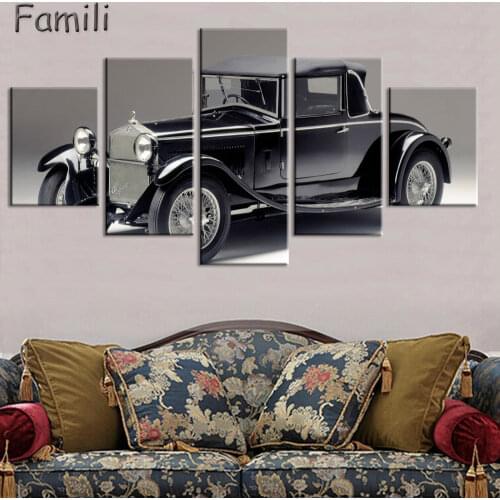 5 panel set Printed artistic retro car landscape picture painting for wall art home decoration living room Canvas Prints artwork
