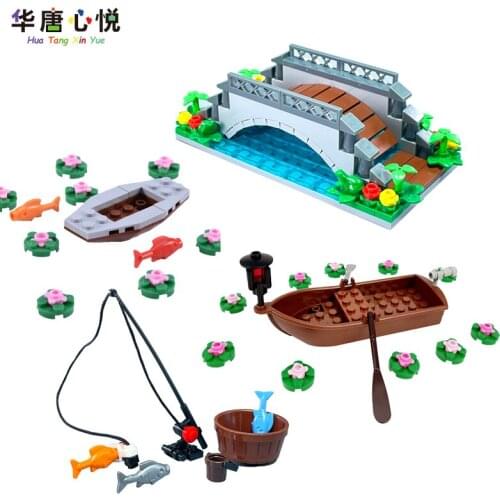 Friends Series Fishing Tools Suit Fish Fishings Rod Bait Bucket Pots Building Blocks Assemble Toys Childs Gift Model Set Friend