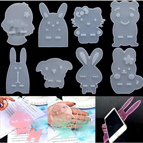 1 Set Cute Animal Phone Bracket Holder Resin Silicone Mold Girl Cat Rabbit Shape Phone Stand Molds for DIY Epoxy Crafts Making