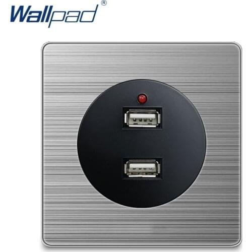 Wallpad 2020 2 USB Charger Wall Power Socket Electric Outlet Silver Stainless Steel Panel For Home 5V 2400MA
