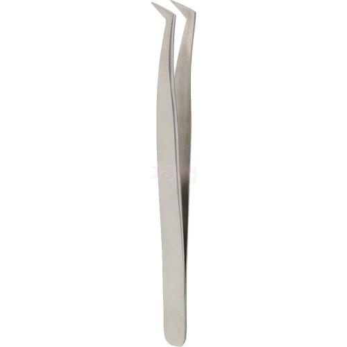 Stainless Steel False Eyelash Extensions Tweezer Clip Curved Head Silver