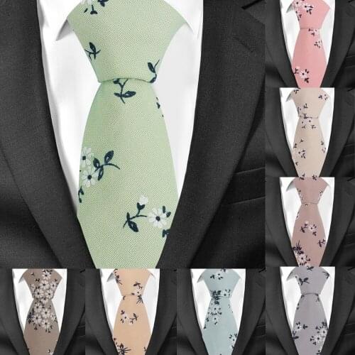 New Floral Neck Ties For Men Cotton Print Men Necktie Suits Mens Tie For Business Cravats 7cm Width Groom Neckties