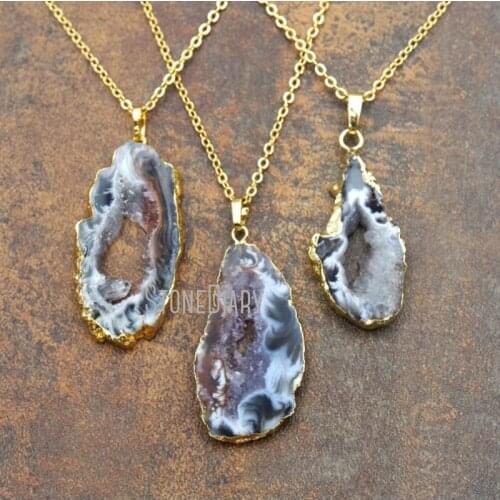 Druzy Geode Necklace Gold Electroplated Free Form Necklace 18inch-32inch NM11861