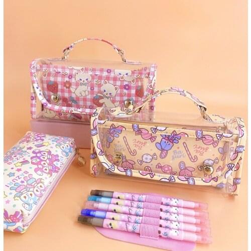 Portable transparent pencil case cute Large capacity stationery bag School Pencil cases for girls Cosmetic bag Kawaii handbag
