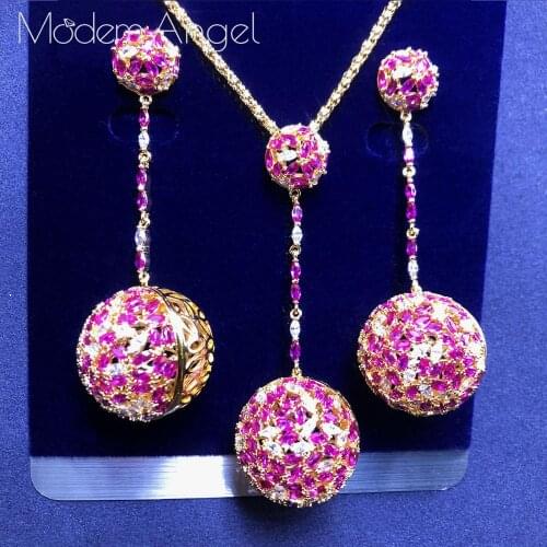 ModemAngel Luxury Disco Balls Nigerian Necklace Earring Jewelry Sets For Women Wedding Indian Dubai Bridal Jewelry Sets