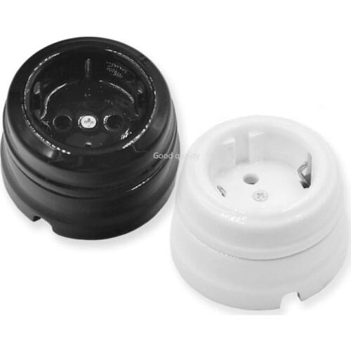 Home Improvement European Ceramic Electrical Sockets Fixed Seat Ceramic EU Power Outlet Black White 16A