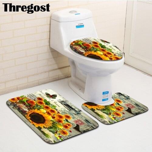 Floral Printed Toilet Bath Mats Non Slip Bathroom Rug Microfiber Bathtub Mat Memory Foam Floor Rugs WC Carpet 3pcs