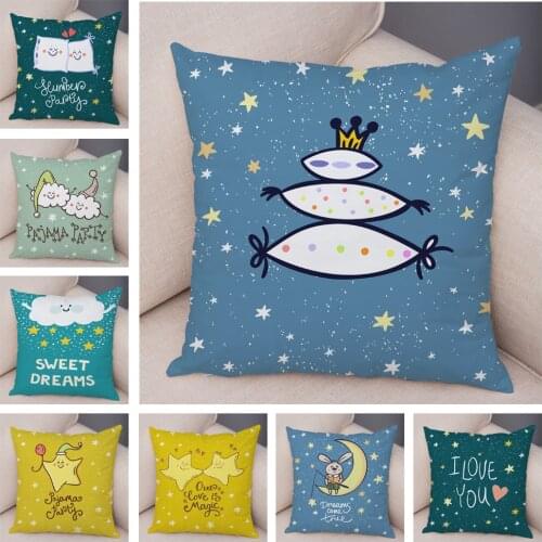 Good Night Lovely Cartoon Animal Cushion Cover for Children Room Sofa Cute Stars Pillowcase Soft Plush Pillow Case 45x45cm