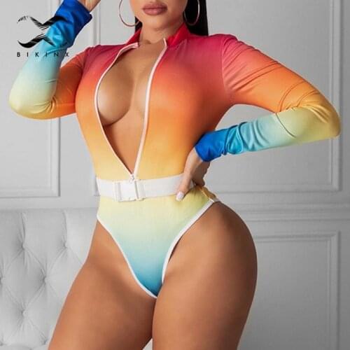 Sport zipper swimsuit womens swimming suit Long sleeve one-piece suit High cut swimwear Tie dye plus size bathing suit Monokini