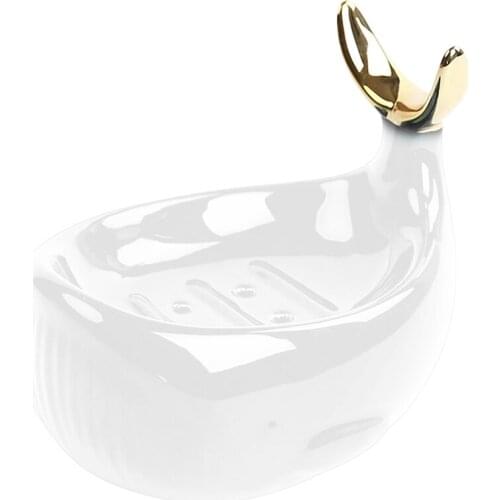 Whale Shaped Ceramic Soap Dish with Drain Bar Ceramic Soap Box Bathroom Shower Fishtail Ring Frame Soap Box