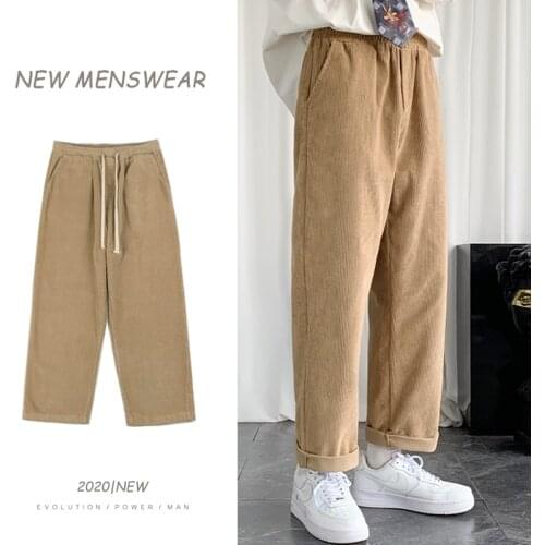Corduroy Pants Men Cotton Mens Straight Casual Pants Elastic Waist 2021 Autumn Clothing Trousers Big Size 5XL-M