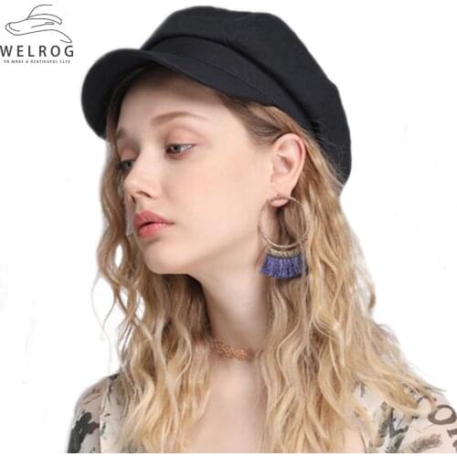 WELROG Women Spring Summer Hat Cotton Linen Octagonal Hat Solid Color Newsboy Hat British Retro Painter Hat Couple Thin Beret