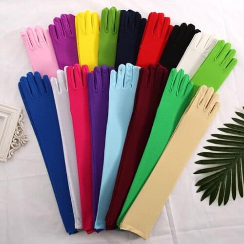 Women Stretch Satin Gloves Long Bridal Mittens Solid Color Long Full Finger Gloves for Events Activities Dance Gloves Guantes