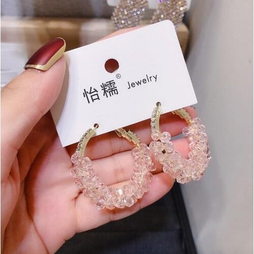 SHELA Rhinestone Round Hoop Earrings For Women Pink White Fashion Jewelry Pendientes Dangle wholesale S925 Sterling SilverPins