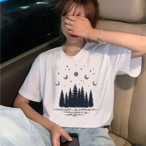 Woman mountain Tree Printed Harajuku Summer Tshirts Casual Round Neck Short Slee Top Tee casual Simple short T-Shirt