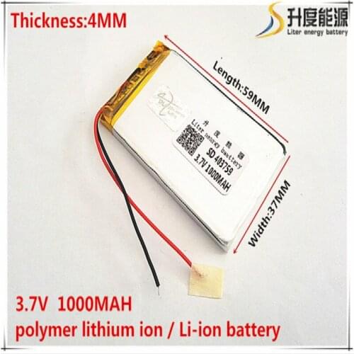 1pcs [SD] 3.7V,1000mAH,[403759] Polymer lithium ion / Li-ion battery for TOY,POWER BANK,GPS,mp3,mp4,cell phone,speaker
