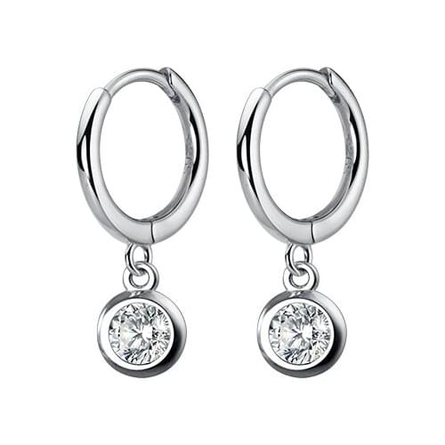 100% REAL. 925 Sterling SIlver Fine Jewelry White Topaz Round Buckle ear-bone Hoop Huggie Earrings C-G8979