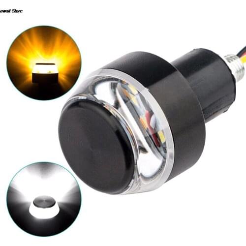 2pcs Motorcycle LED Handlebar End Turn Signal Light White Yellow Flasher Handle Grip Bar Blinker Side Marker Lamp DC 12V