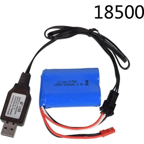 6.4V 1000mAh Li-ion Battery JST-2P Plug with Charger for wltoys A303 A313 A323 A333 1/12 RC Cars Boats Turcks toys parts 18500