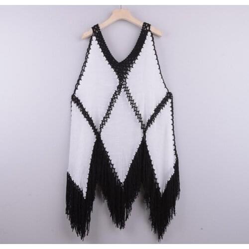 60% Dropshipping!! Sexy Sleeveless Bikini Cover Up V Neck Irregular Tassel Swimsuit Cover Up for Vacation