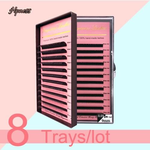 8 Trays/Lot Premium Individual Classic Soft Natural Long Silk Mink Eyelash Extension 12 Lines/Rows All Sizes HPNESS