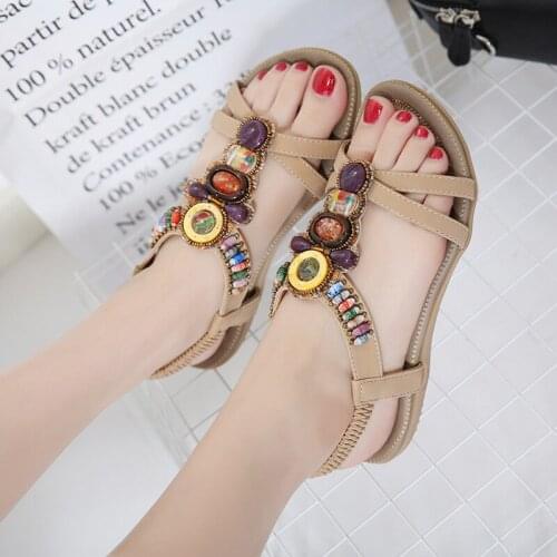 Pearl Sandals Bohemian Woman Shoe Large Size Summer Heels Suit Female Beige Boho Retro 2021 Big Comfort Beach Girls Black Flat