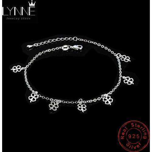 New 925 Sterling Silver Fashion Lucky Clover&Three Leaf Pendant Anklets Bohemia Beach Foot Chain Bracelet Women Jewelry Gift