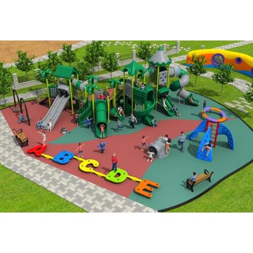 CE/TUV/SGS outdoor rubber floor playground equipment park plastic slide play toys structrue YLW-OUT171087