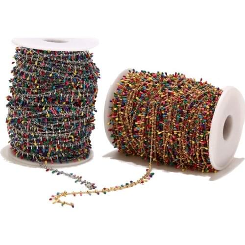 6mm Width Bohemian Curb Cuban Chain With Colorful Clips Enamel Dripping Stainless Steel Link Chains For DIY jewelry Craft Making