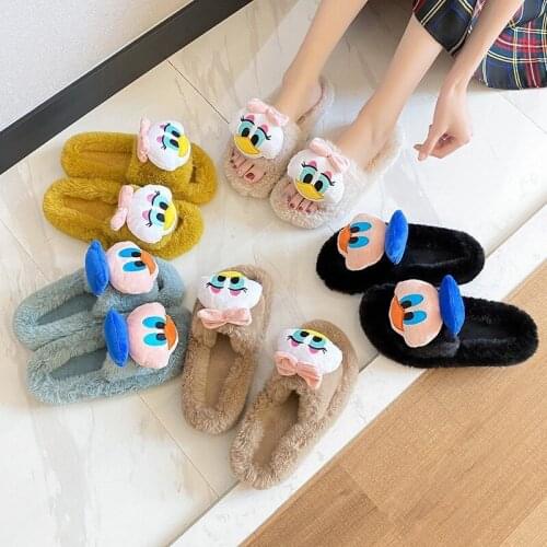 Disney childrens cartoon Donald Duck boys girls men and women cotton-soled slippers home shoes plus velvet warm slippers