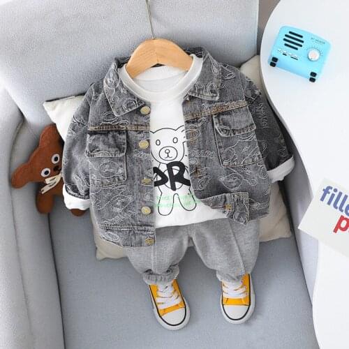 Childrens Suit Boys' Denim Cardigan Three Piece Denim Jacket + Long Sleeved T-shirt + Trousers Fashion Clothes