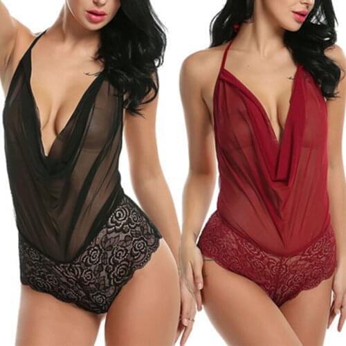 Erotic Lingerie Sey Women Lace Perspective Babydoll Sexy Teddy Lingerie Hot Open Bra Halter Temptation Lenceria Sexy Underwear