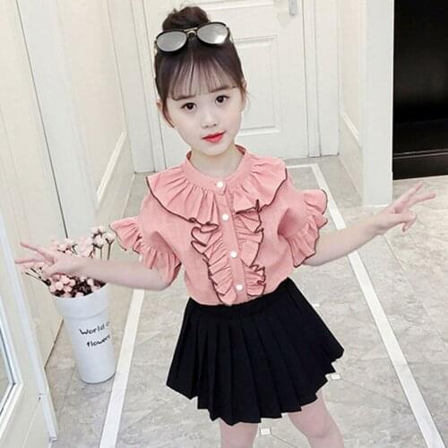New Summer Casual Kids Girls Clothes Set Cotton T-shirt +Black Color Short Dress 2Pcs Clothing Sets For Girl 4-6-8-10-12 Yrs