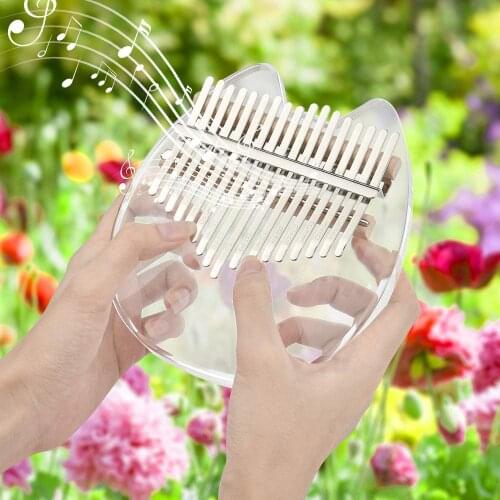 Crystal Kalimba 17 Keys Clear Thumb Piano Magic Acrylic Mbira Finger Piano Instrument Transparent For Music Lovers Gift (Cat)