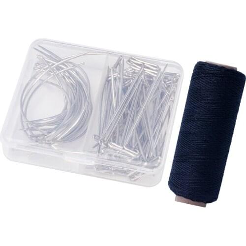 71PCS Wig Making Pins Needles Set Black Sewing Thread Sliver Wig T Pins and C Type Curved Mattress Needle with Plastic Box